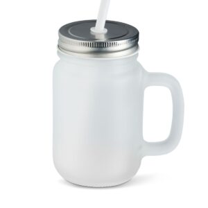 Glass with handle, lid, and drinking straw
