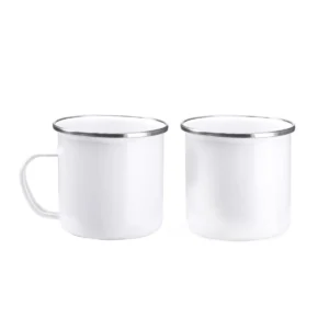 Emaille Tasse mit silbernem Edelstahlrand | weiß, 12/18 oz